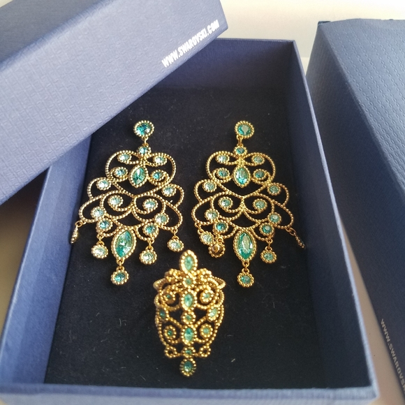 AUTHENTIC Swarovski 18k Gold Plated Azore Filigree Earrings & Ring SET - Picture 11 of 17